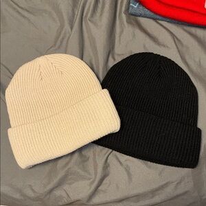 Cream and Black Knit Beanies
